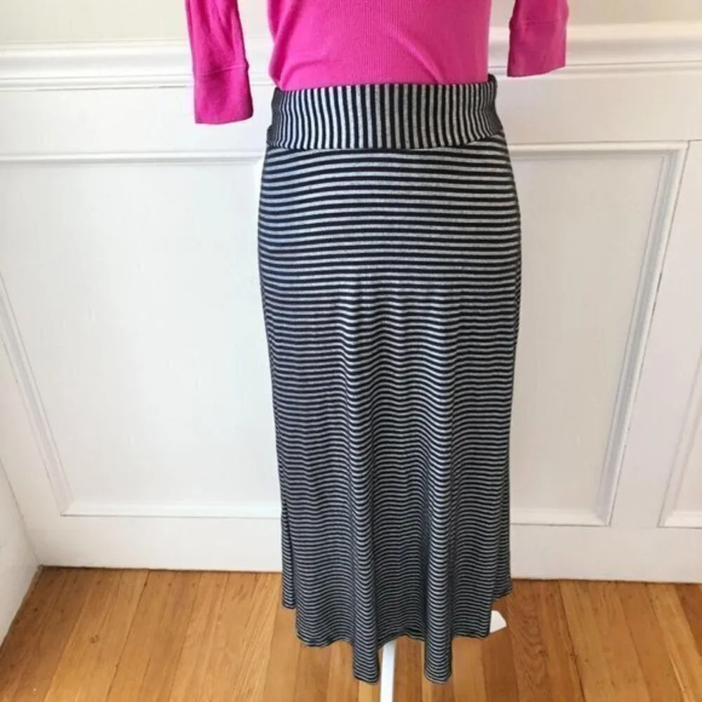 Smart Set Black & Gray Striped Maxi Skirt Stretch